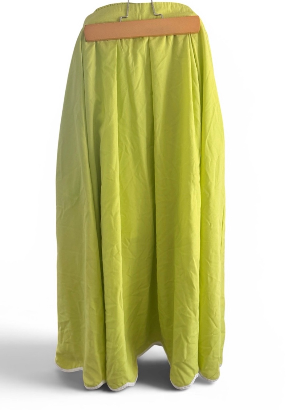 ENTRO Chartreuse Lined Maxi Skirt | White Petal Hem | Elastic Waist